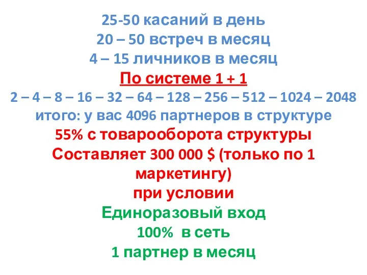 25-50 касаний в день 20 – 50 встреч в месяц 4 – 15