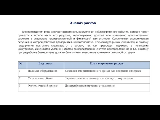 Анализ рисков Для предприятия риск означает вероятность наступления неблагоприятного события,