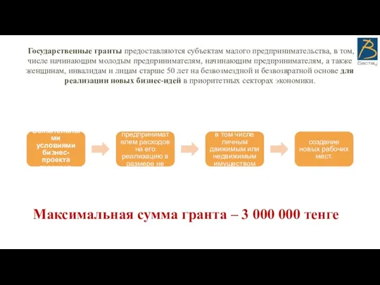 Государственные гранты предоставляются субъектам малого предпринимательства, в том, числе начинающим молодым предпринимателям, начинающим