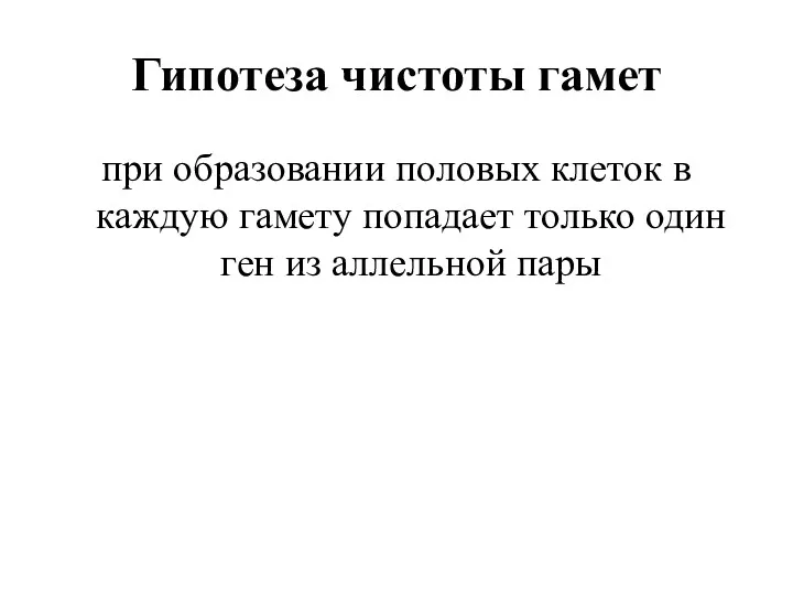 Гипотеза чистоты гамет при образовании половых клеток в каждую гамету