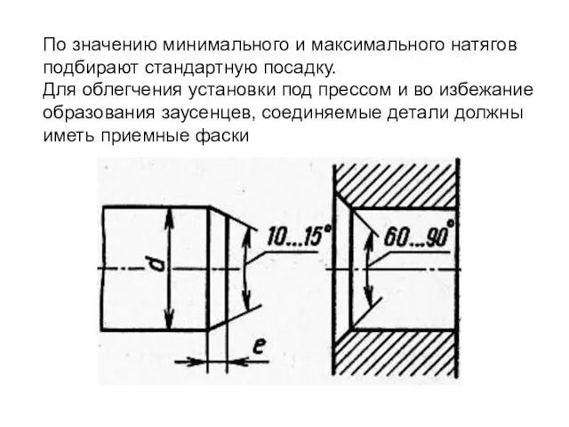 По значению минимального и максимального натягов подбирают стандартную посадку. Для облегчения установки под