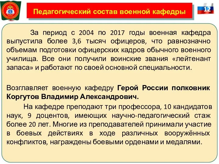 Педагогический состав военной кафедры За период с 2004 по 2017