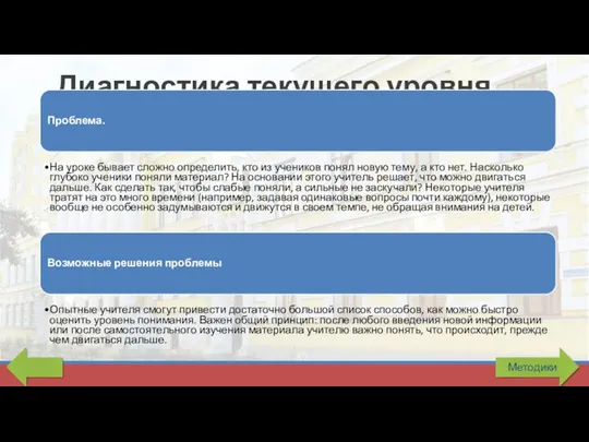 Диагностика текущего уровня Проблема. На уроке бывает сложно определить, кто