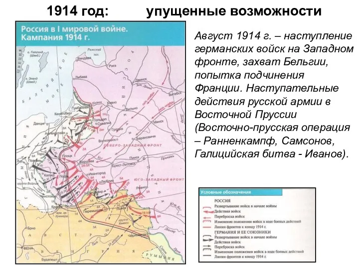 1914 год: Август 1914 г. – наступление германских войск на