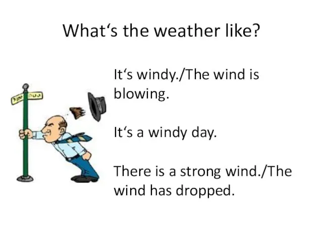 What‘s the weather like? It‘s windy./The wind is blowing. It‘s