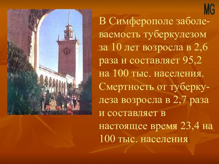 MG В Симферополе заболе-ваемость туберкулезом за 10 лет возросла в 2,6 раза и