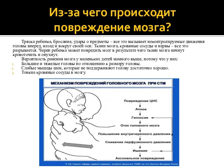 Из-за чего происходит повреждение мозга? Тряска ребенка, бросание, удары о