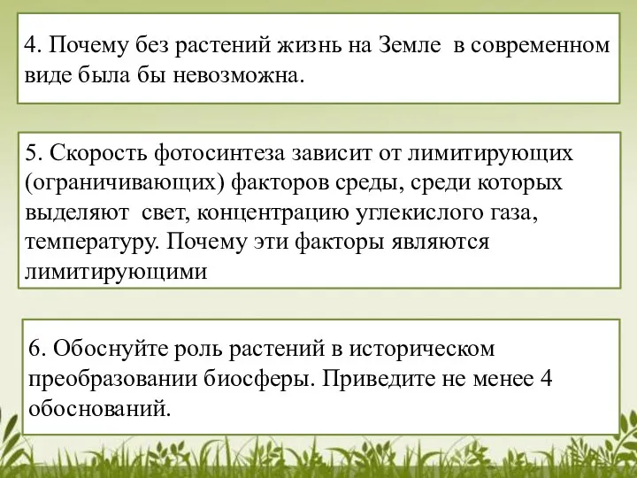 4. Почему без растений жизнь на Земле в современном виде