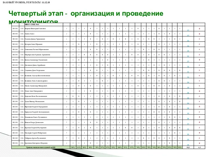 Четвертый этап - организация и проведение мониторингов БАЗОВЫЙ УРОВЕНЬ, РЕЗУЛЬТАТЫ 11.12.18