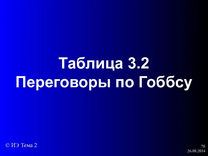 26.08.2014 Таблица 3.2 Переговоры по Гоббсу © ИЭ Тема 2