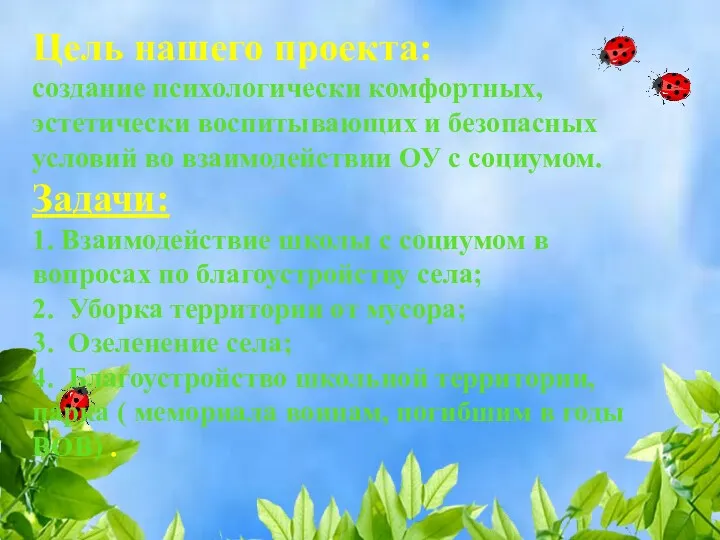 Цель нашего проекта: создание психологически комфортных, эстетически воспитывающих и безопасных