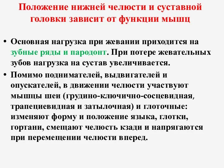 Положение нижней челюсти и суставной головки зависит от функции мышц