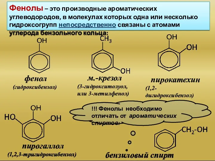 Фенолы – это производные ароматических углеводородов, в молекулах которых одна