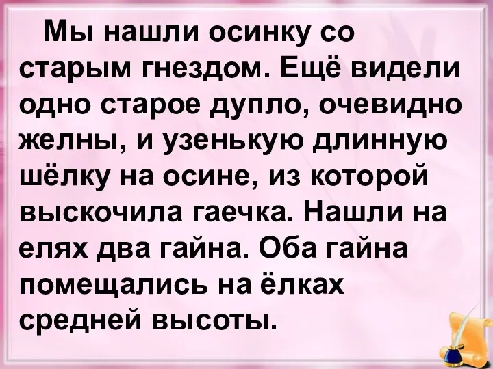 Мы нашли осинку со старым гнездом. Ещё видели одно старое