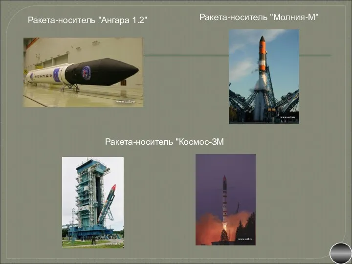 Ракета-носитель "Космос-ЗМ Ракета-носитель "Молния-М" Ракета-носитель "Ангара 1.2"