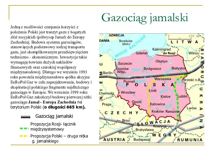 Gazociąg jamalski Gazociąg jamalski Propozycja Rosji- łącznik międzysystemowy Propozycja Polski