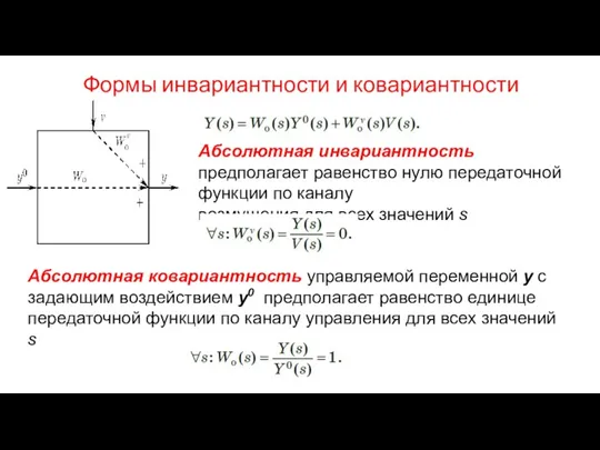 Формы инвариантности и ковариантности Абсолютная инвариантность предполагает равенство нулю передаточной