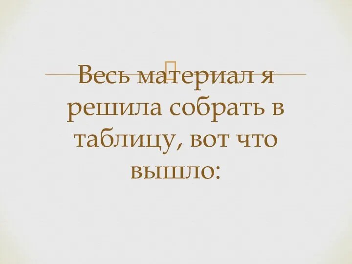 Весь материал я решила собрать в таблицу, вот что вышло: