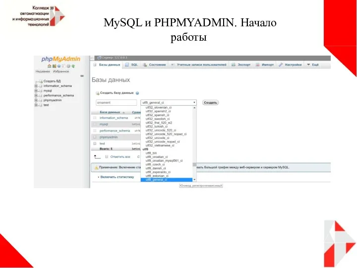 MySQL и PHPMYADMIN. Начало работы