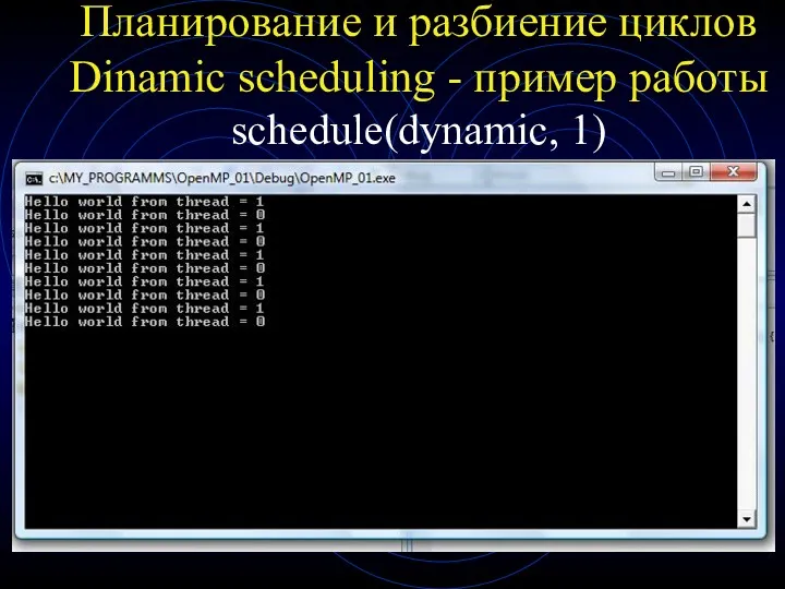 Планирование и разбиение циклов Dinamic scheduling - пример работы schedule(dynamic, 1)