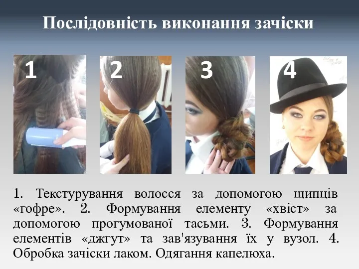 2 Послідовність виконання зачіски 1. Текстурування волосся за допомогою щипців