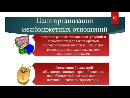 Цели организации межбюджетных отношений 10