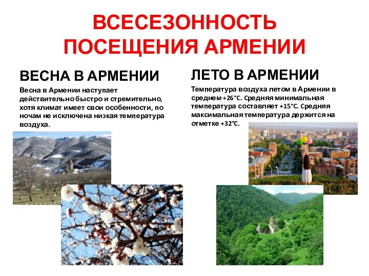 ВСЕСЕЗОННОСТЬ ПОСЕЩЕНИЯ АРМЕНИИ ВЕСНА В АРМЕНИИ Весна в Армении наступает