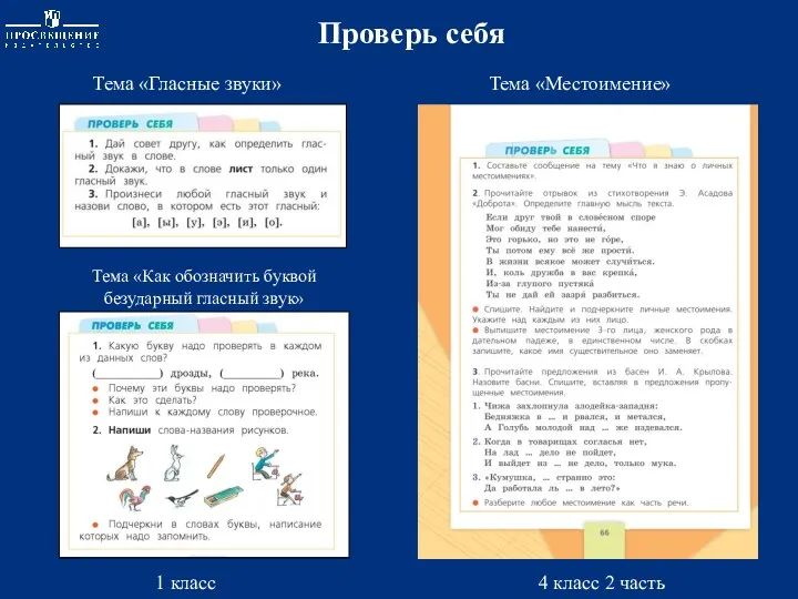 Проверь себя 4 класс 2 часть 1 класс Тема «Местоимение»