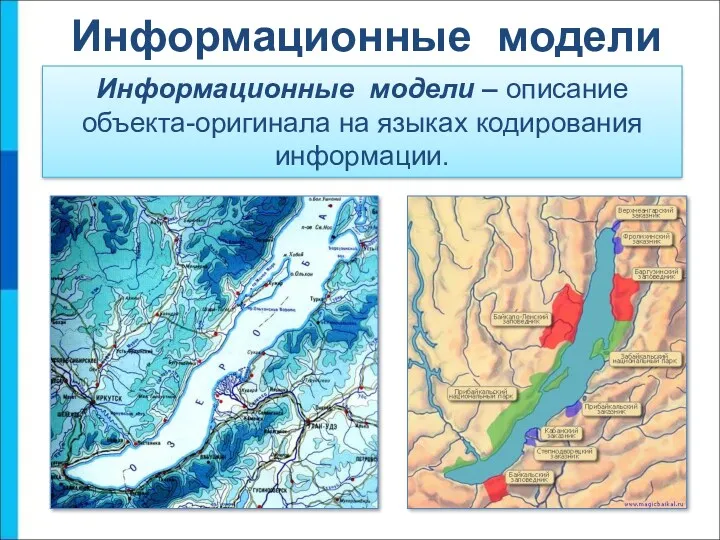 Информационные модели – описание объекта-оригинала на языках кодирования информации. Информационные модели