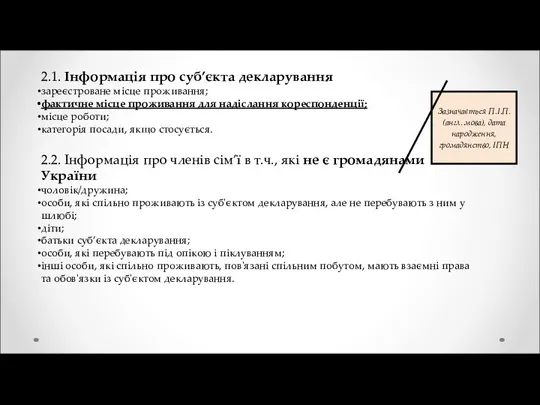 2.1. Інформація про суб’єкта декларування зареєстроване місце проживання; фактичне місце