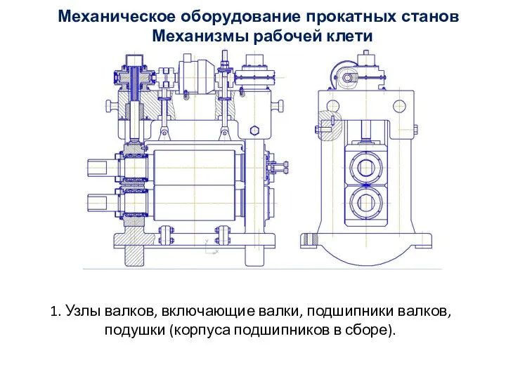 1. Узлы валков, включающие валки, подшипники валков, подушки (корпуса подшипников