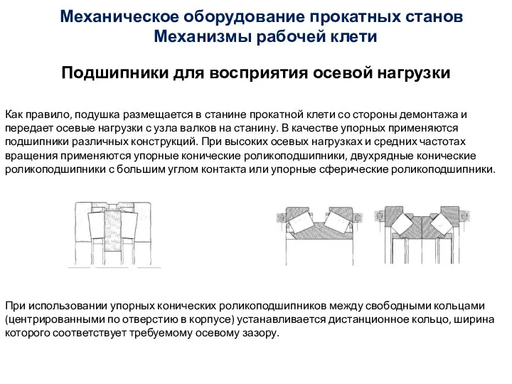 Подшипники для восприятия осевой нагрузки Механизмы рабочей клети Механическое оборудование