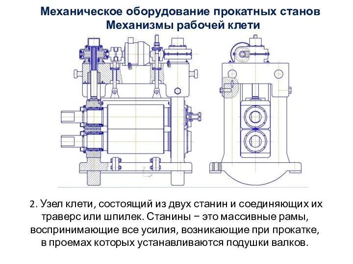 2. Узел клети, состоящий из двух станин и соединяющих их