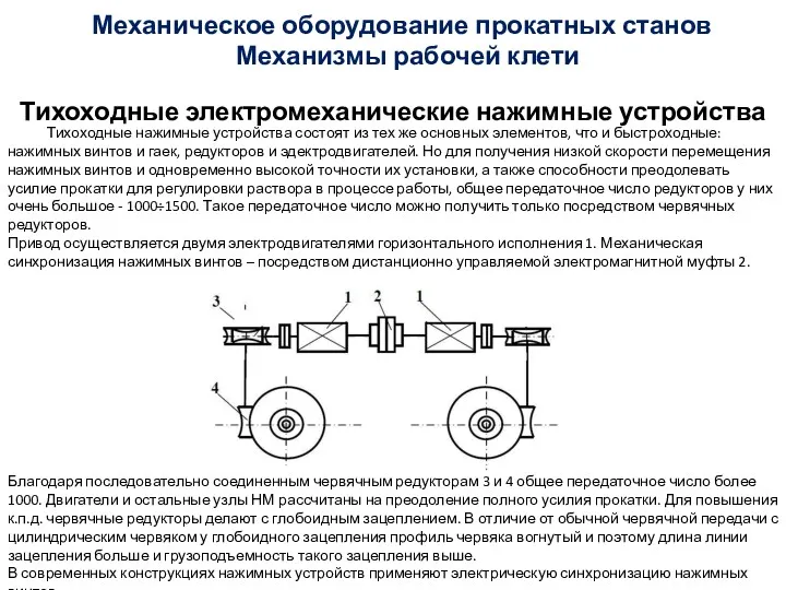 Тихоходные нажимные устройства состоят из тех же основных элементов, что