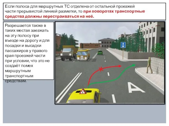 Если полоса для маршрутных ТС отделена от остальной проезжей части