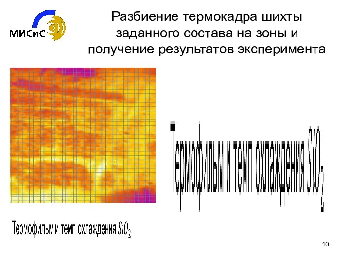 Разбиение термокадра шихты заданного состава на зоны и получение результатов эксперимента