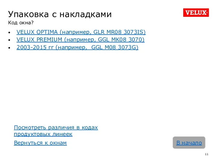 Упаковка с накладками Код окна? VELUX OPTIMA (например, GLR MR08