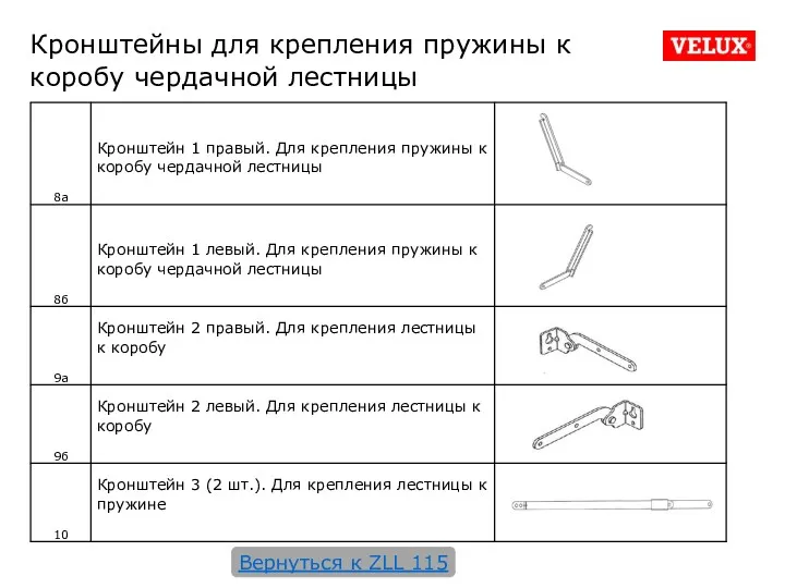 Кронштейны для крепления пружины к коробу чердачной лестницы Вернуться к ZLL 115