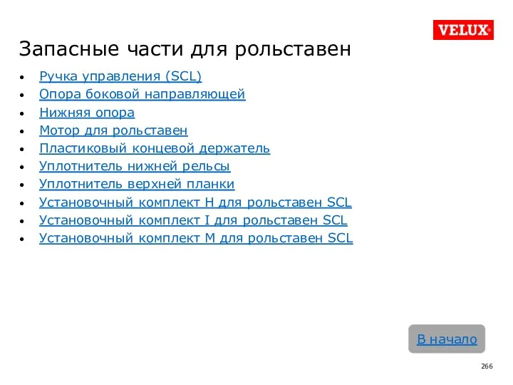 Запасные части для рольставен Ручка управления (SCL) Опора боковой направляющей