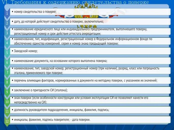 VI. Требования к содержанию свидетельства о поверке