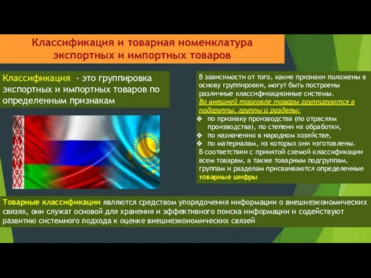 Классификация и товарная номенклатура экспортных и импортных товаров Классификация -