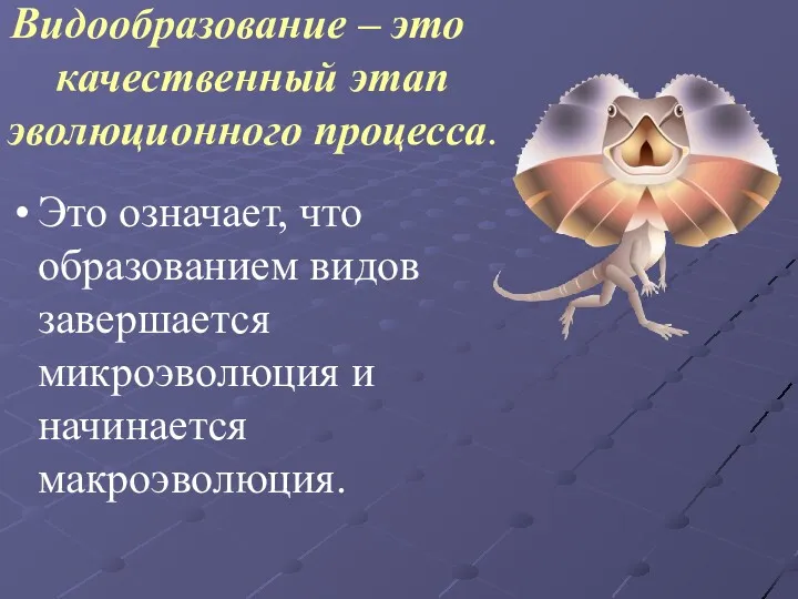 Видообразование – это качественный этап эволюционного процесса. Это означает, что