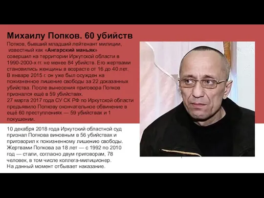 Михаилу Попков. 60 убийств Попков, бывший младший лейтенант милиции, известный