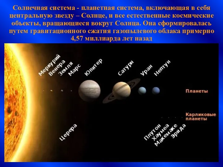 Солнечная система - планетная система, включающая в себя центральную звезду