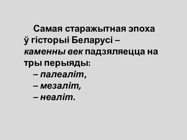 Самая старажытная эпоха ў гісторыі Беларусі – каменны век падзяляецца