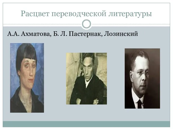 Расцвет переводческой литературы А.А. Ахматова, Б. Л. Пастернак, Лозинский