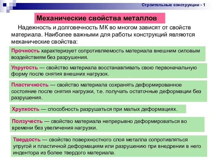 11/20/2022 Механические свойства металлов Надежность и долговечность МК во многом