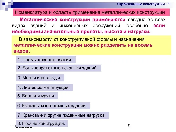 11/20/2022 Металлические конструкции применяются сегодня во всех видах зданий и