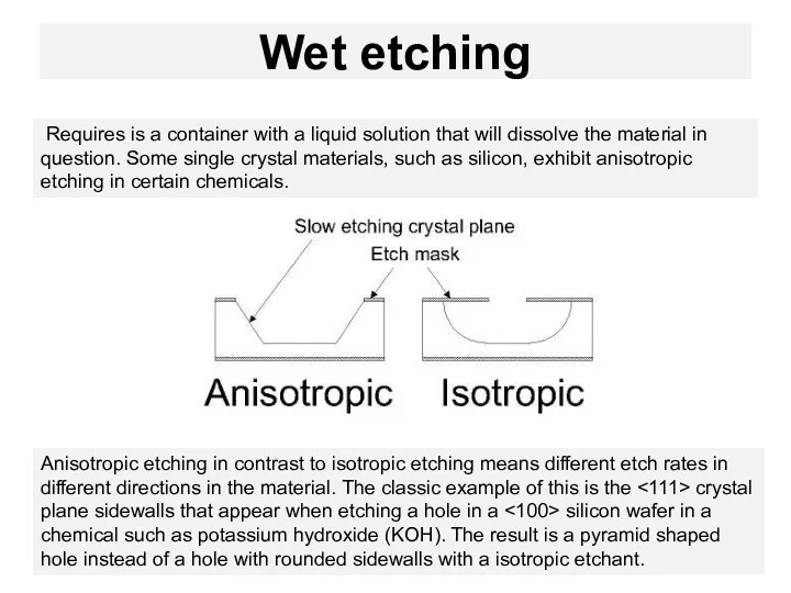 Wet etching Requires is a container with a liquid solution