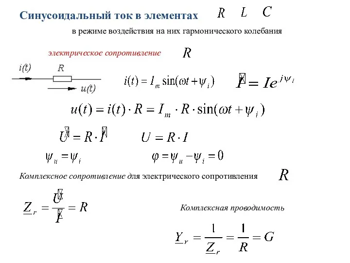 Комплексное сопротивление для электрического сопротивления Комплексная проводимость в режиме воздействия